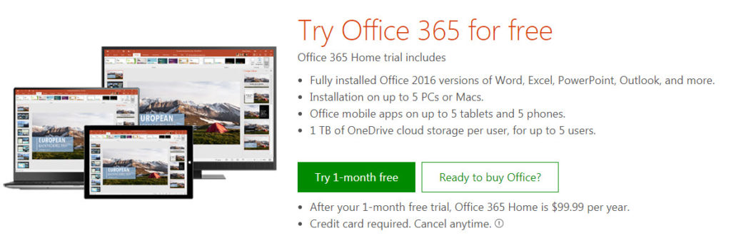 1 month free trial microsoft office